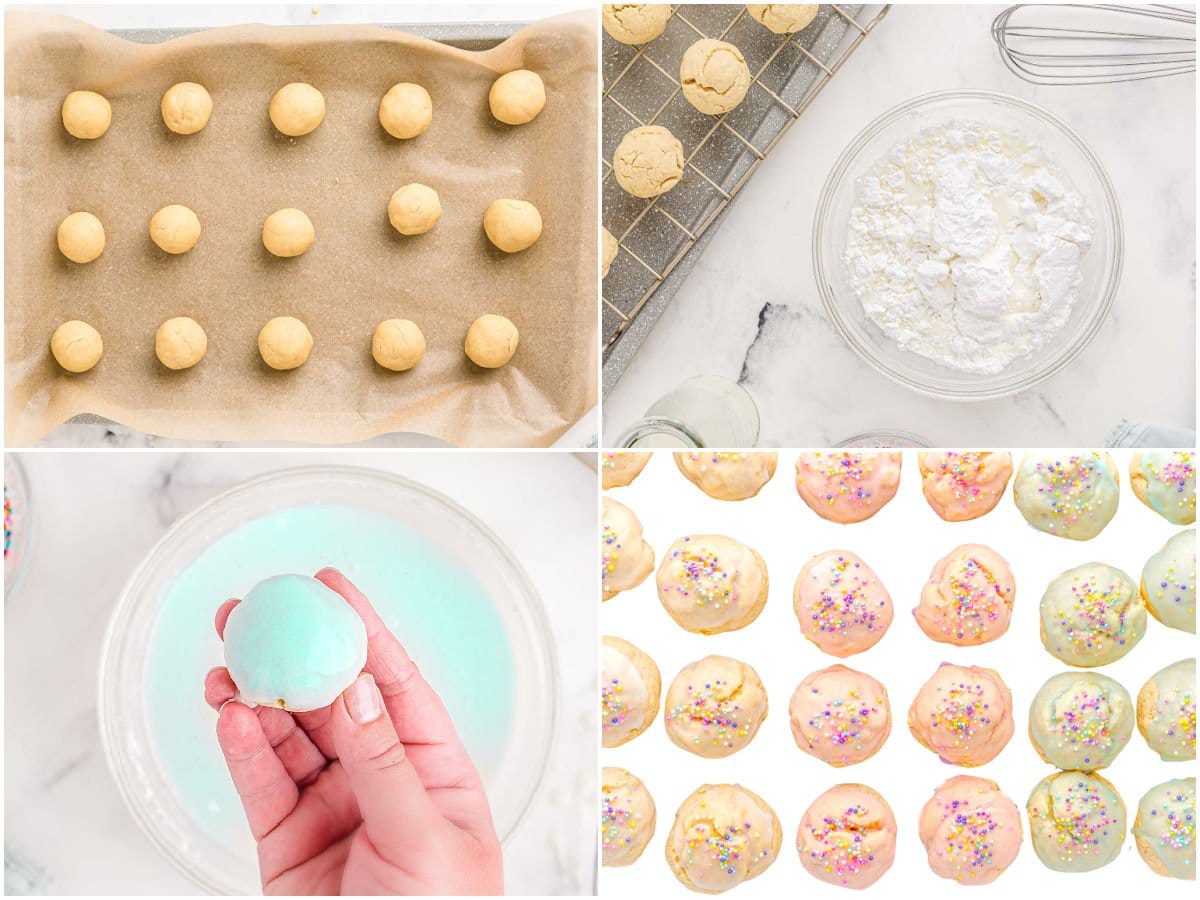 four image collage showing how to make italian cookies.