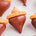 close up look at acorn cookies made with hershey kisses.