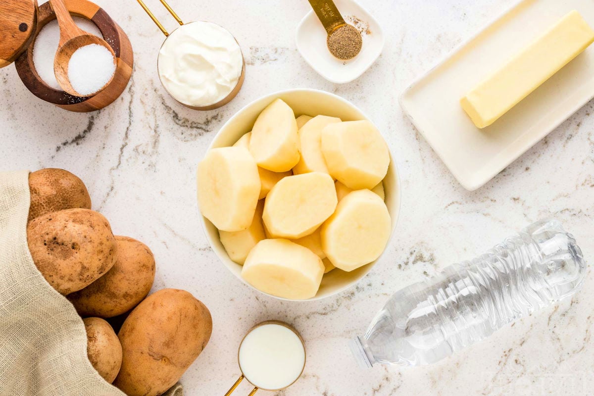 top down view of ingredients need for instant pot mashed potatoes recipe.