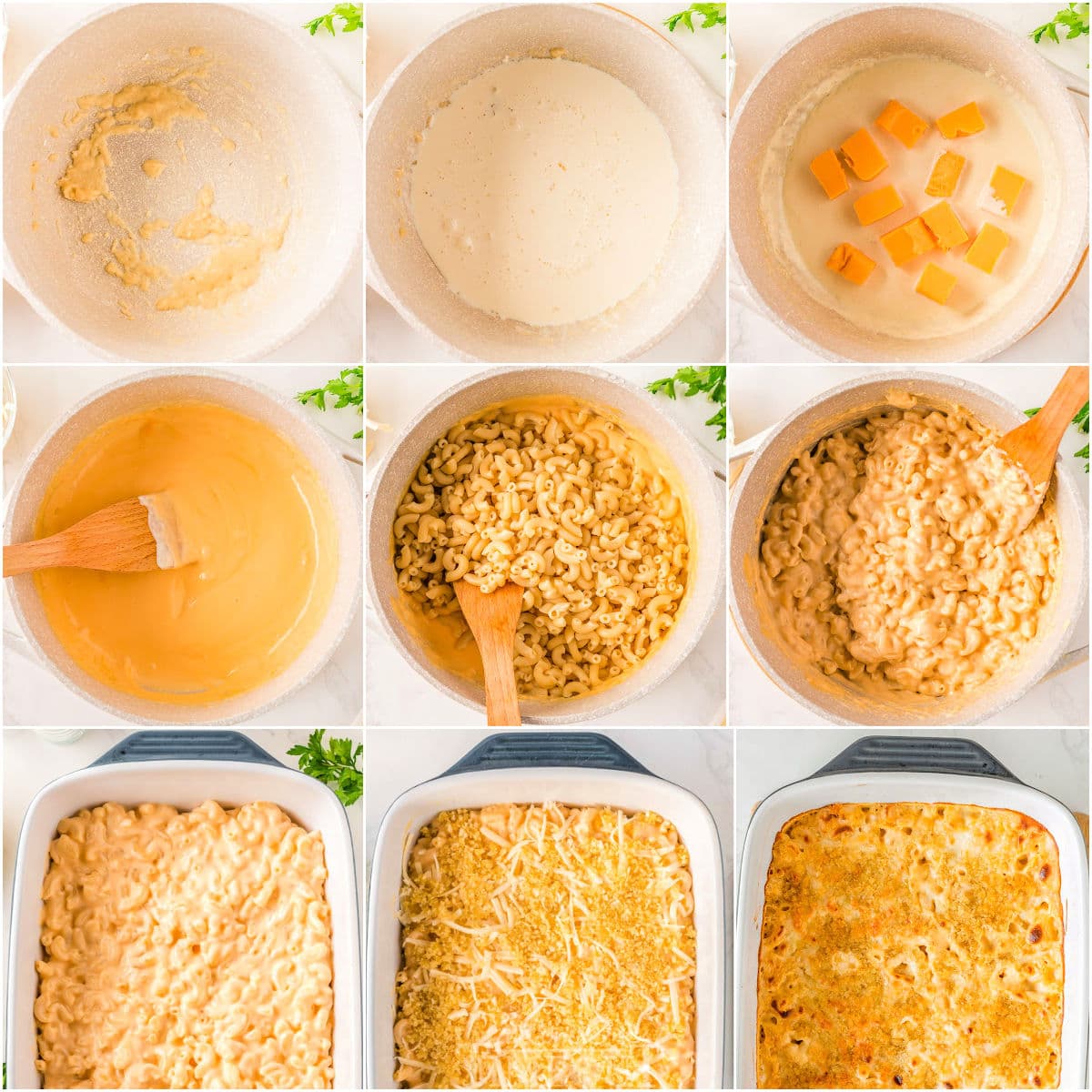 nine image collage showing how to make velveeta mac and cheese with step by step photos.