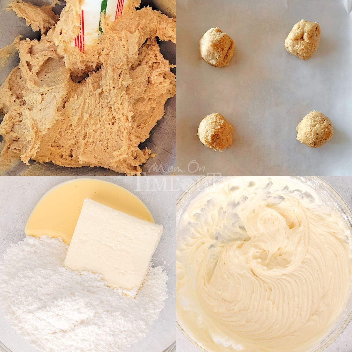 four image collage showing how to make eggnog cookies.