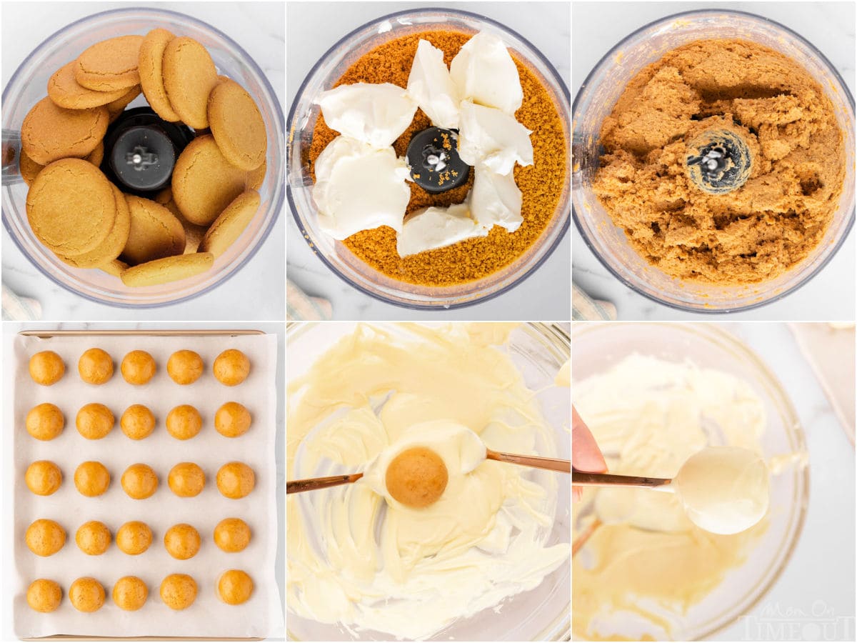 six image collage showing how to make gingerbread truffles with just 3 ingredients.